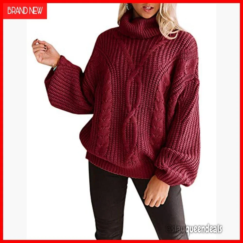 Plus Size Chunky Cable Knit Turtleneck Sweater Oversized Pullover